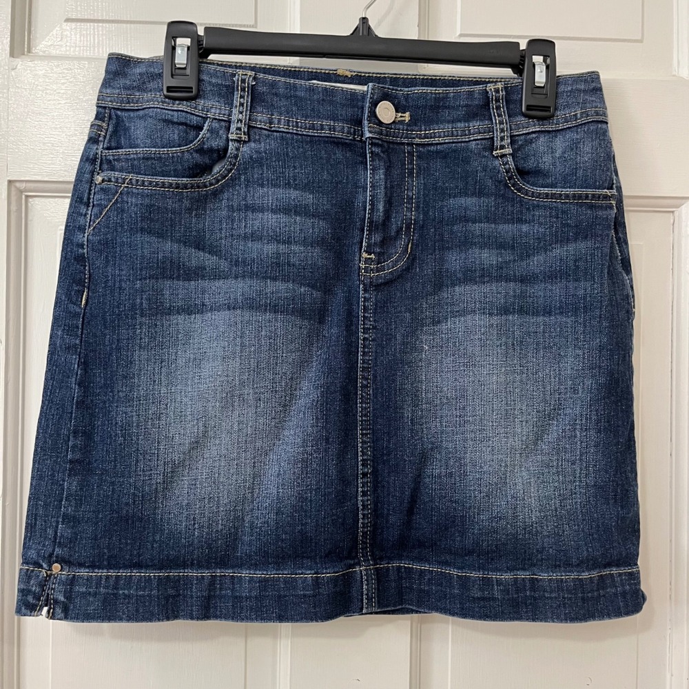 Y2K White House Black Market Dark Wash Denim Mini Skirt 4 Classic Boho Festival